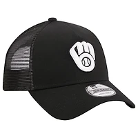 Casquette réglable noire Milwaukee Brewers A-Frame 9FORTY Trucker New Era pour hommes