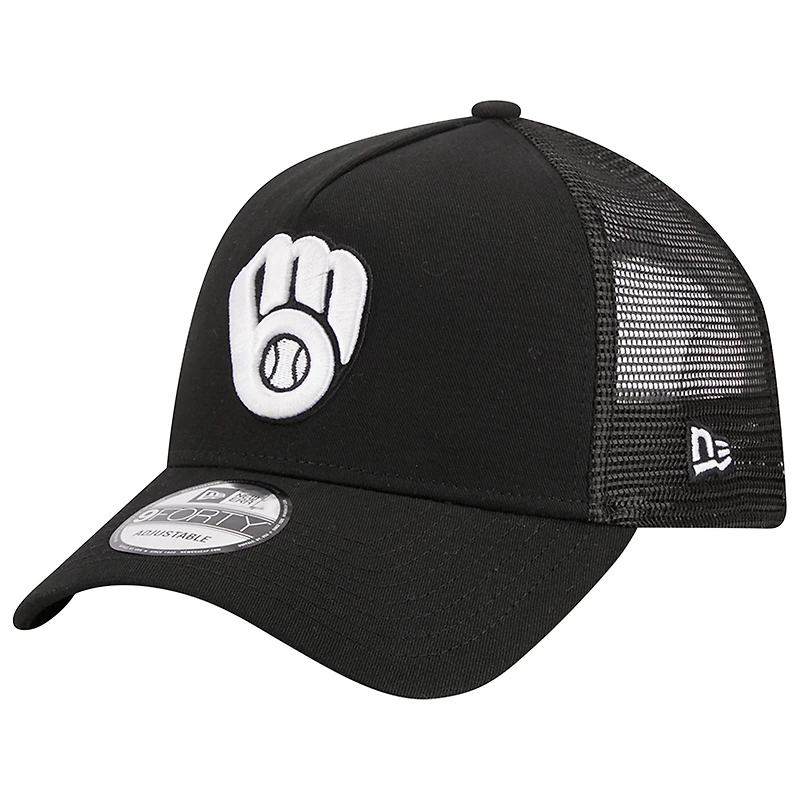Casquette réglable noire Milwaukee Brewers A-Frame 9FORTY Trucker New Era pour hommes