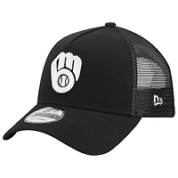 Casquette réglable noire Milwaukee Brewers A-Frame 9FORTY Trucker New Era pour hommes