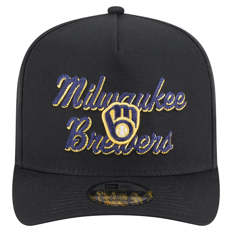 Casquette snapback 9FIFTY A-Frame noire à point de chaînette des Brewers de Milwaukee de New Era pour homme