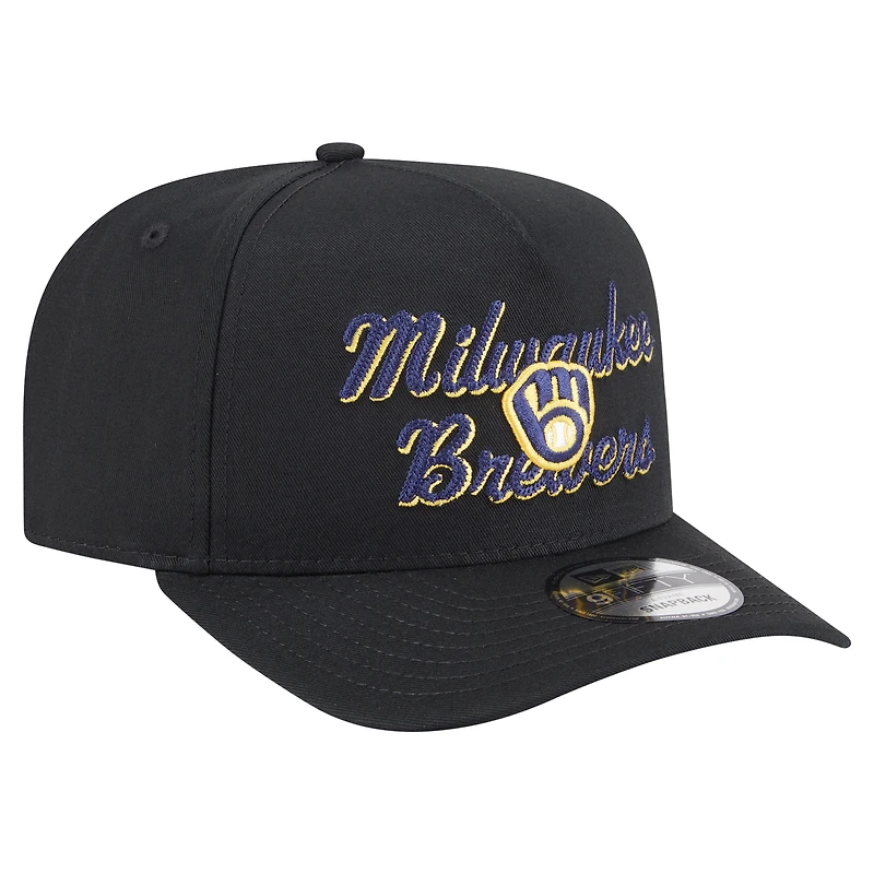 Casquette snapback 9FIFTY A-Frame noire à point de chaînette des Brewers de Milwaukee de New Era pour homme