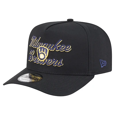 Casquette snapback 9FIFTY A-Frame noire à point de chaînette des Brewers de Milwaukee de New Era pour homme