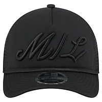 Men's New Era Black Milwaukee Brewers City Initial 9FORTY A-Frame M-Crown Adjustable Trucker Hat