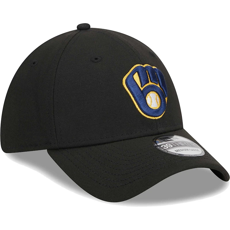 Casquette Flex 39THIRTY noire avec logo des Milwaukee Brewers New Era pour homme