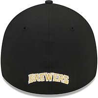 Casquette Flex 39THIRTY noire avec logo des Milwaukee Brewers New Era pour homme
