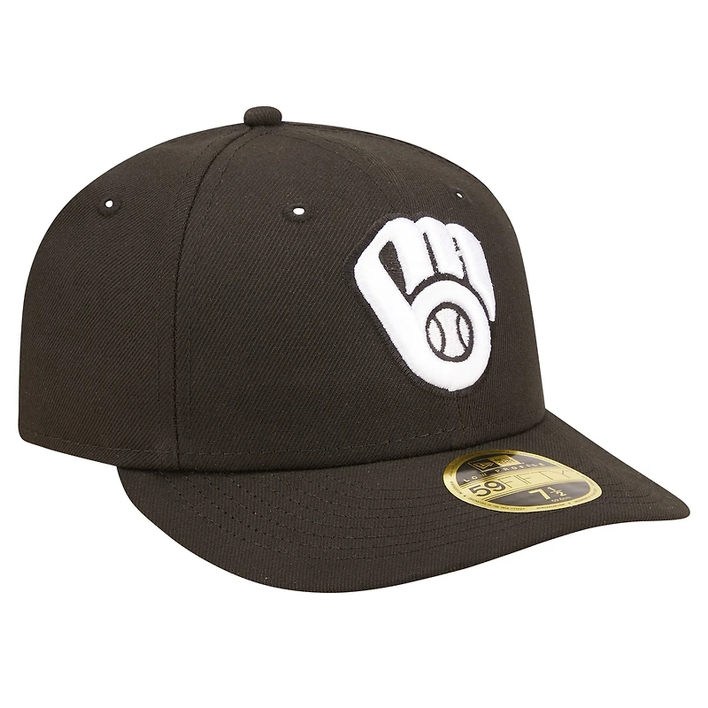 Casquette ajustée 59FIFTY à profil bas des Milwaukee Brewers New Era pour hommes, noire