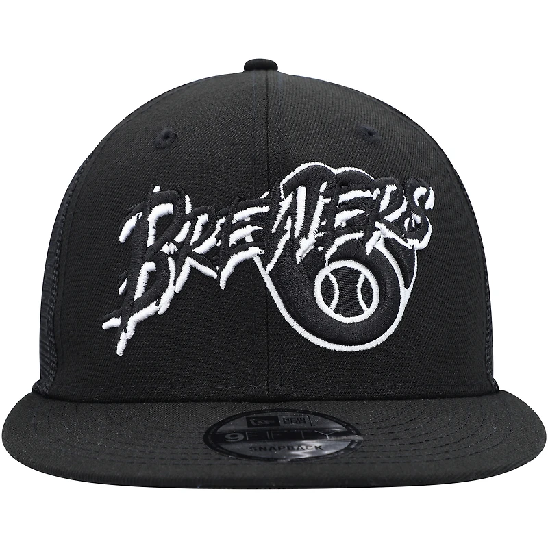 Men's New Era Black Milwaukee Brewers Street Trucker 9FIFTY Snapback Hat