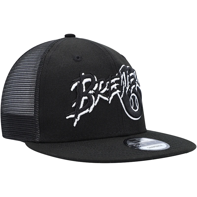 Men's New Era Black Milwaukee Brewers Street Trucker 9FIFTY Snapback Hat