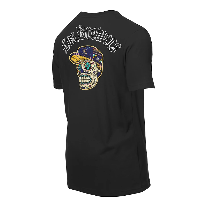 T-shirt noir New Era pour homme avec motif Sugar Skulls des Milwaukee Brewers