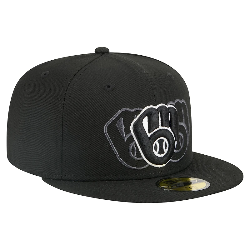 Men's New Era Black Milwaukee Brewers Tri-Hit 59FIFTY Fitted Hat