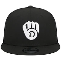 Men's New Era Black Milwaukee Brewers Trucker 9FIFTY Snapback Hat