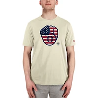 Men's New Era Cream Milwaukee Brewers Americana Flag Fill T-Shirt