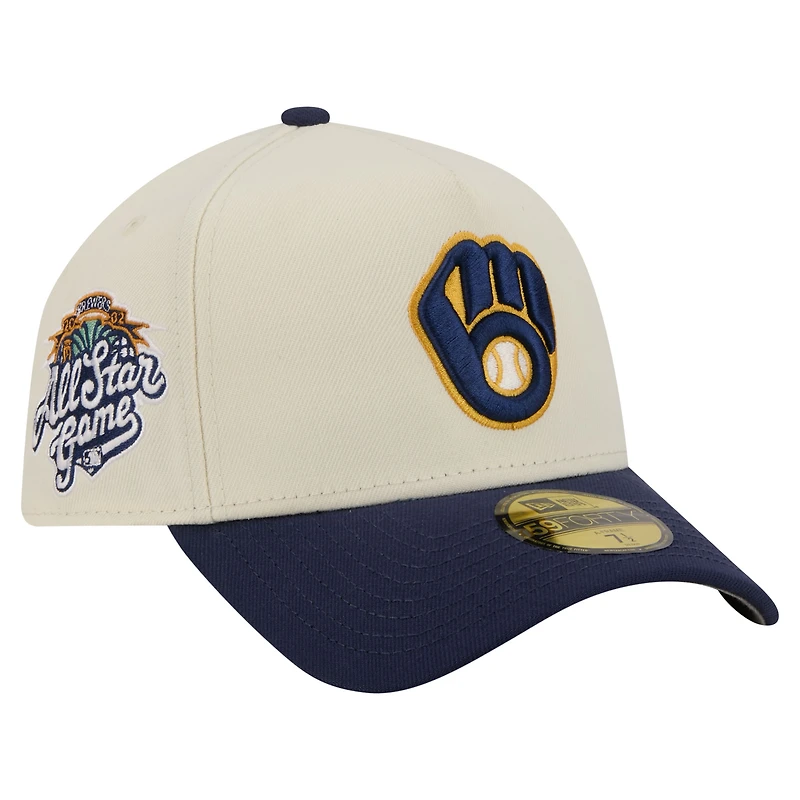 Casquette ajustée New Era 59FORTY crème pour homme, Milwaukee Brewers, modèle chromé A-Frame.