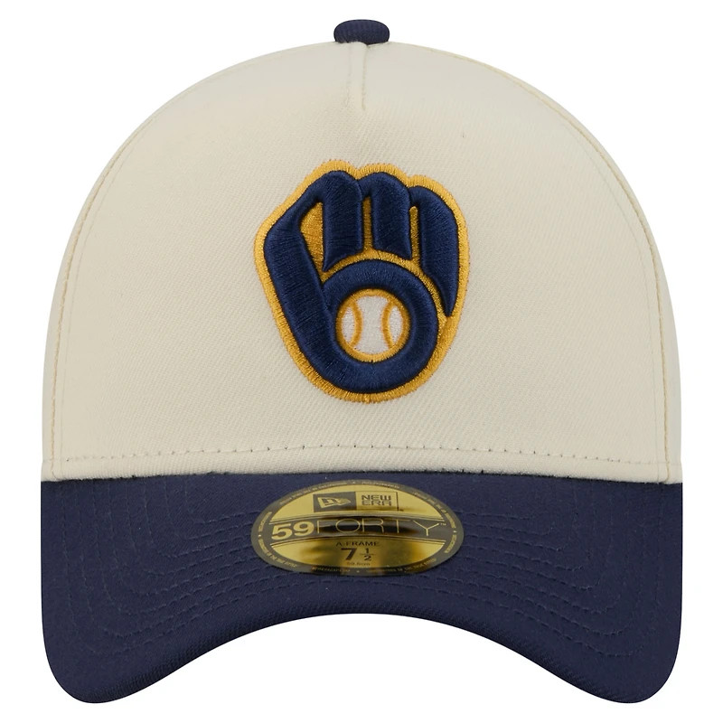 Men's New Era Cream Milwaukee Brewers Chrome A-Frame 59FORTY Fitted Hat