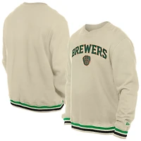 Sweat-shirt à capuche en sergé crème Milwaukee Brewers pour homme New Era