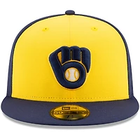 Casquette ajustée 59FIFTY pour homme New Era Gold / Navy Milwaukee Brewers Alternate Authentic Collection
