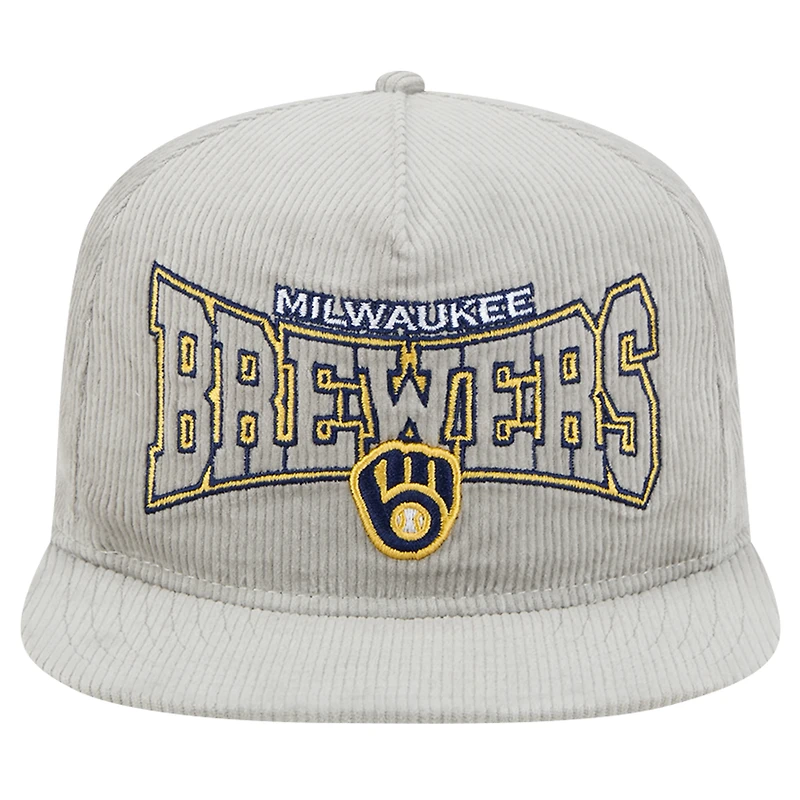 Men's New Era Gray Milwaukee Brewers Corduroy Golfer Snapback Hat