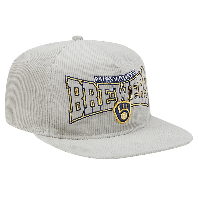 Men's New Era Gray Milwaukee Brewers Corduroy Golfer Snapback Hat
