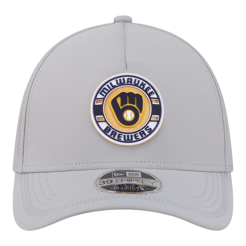 Men's New Era Gray Milwaukee Brewers Patch 39THIRTY A-Frame M-Crown Perforated Flex Hat