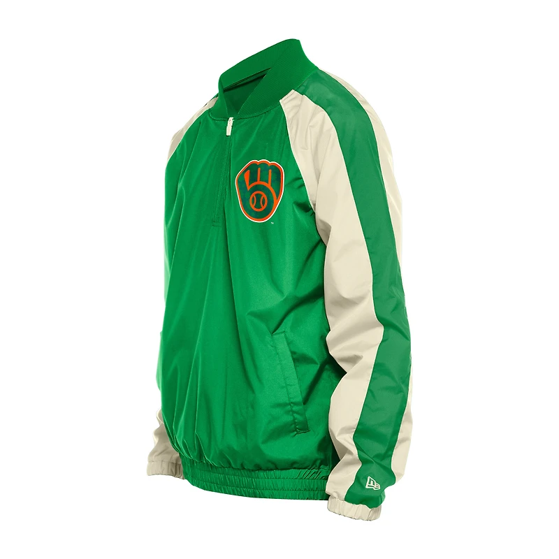 Coupe-vent à glissière quart de tour raglan Ripstop Milwaukee Brewers New Era pour homme, vert Kelly