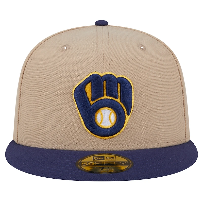 Casquette ajustée 59FIFTY kaki des Milwaukee Brewers de New Era pour homme