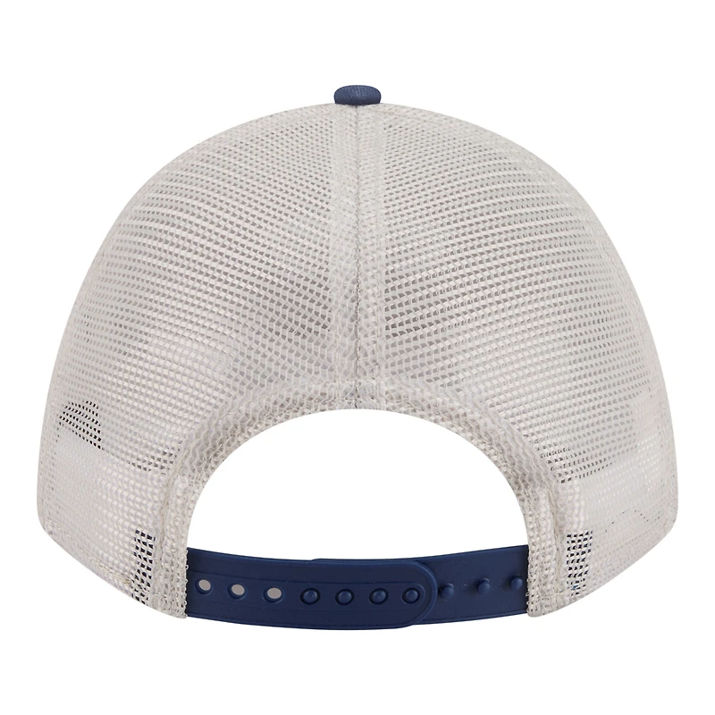 Men's New Era  Light Beige/Navy Milwaukee Brewers Frayed M-Crown A-Frame 9FORTY Trucker Adjustable Hat