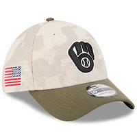 Men's New Era Light Beige/Olive Milwaukee Brewers 2025 Armed Forces Day 39THIRTY Flex Hat