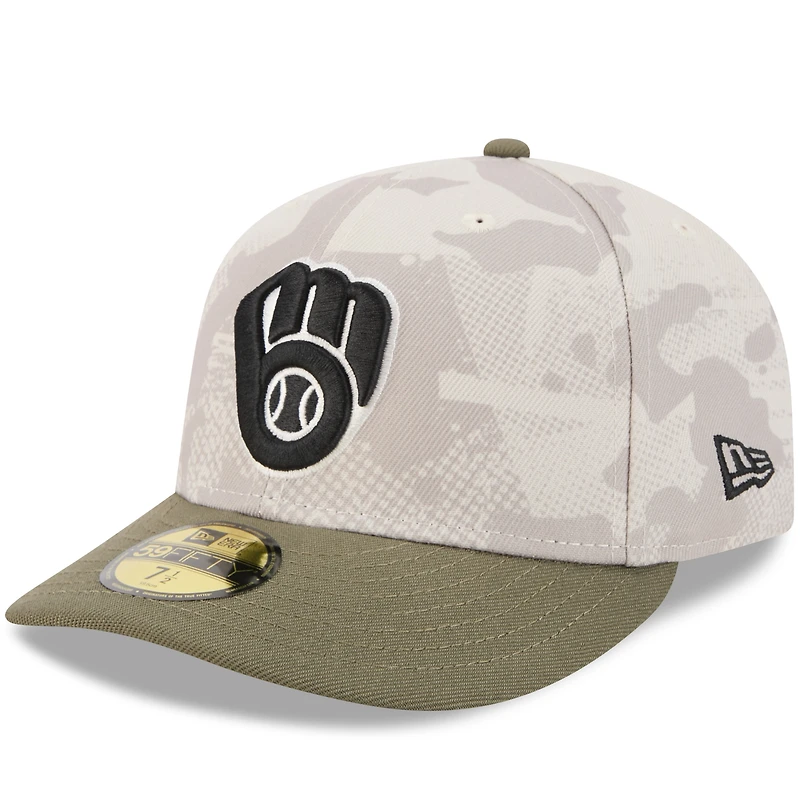 Casquette ajustée 59FIFTY pour homme New Era beige clair/olive Milwaukee Brewers 2025 Armed Forces Day