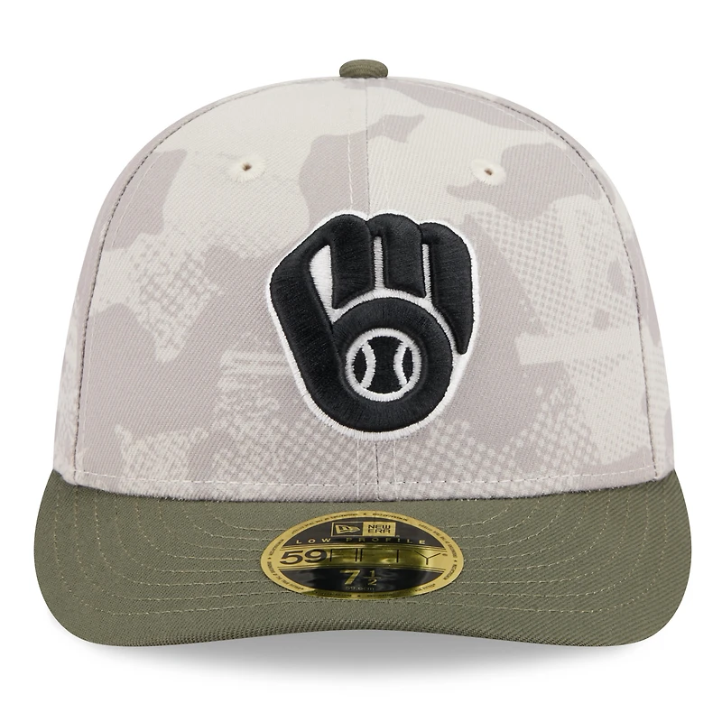 Men's New Era Light Beige/Olive Milwaukee Brewers 2025 Armed Forces Day Low Profile 59FIFTY Fitted Hat