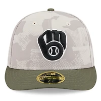 Men's New Era Light Beige/Olive Milwaukee Brewers 2025 Armed Forces Day Low Profile 59FIFTY Fitted Hat