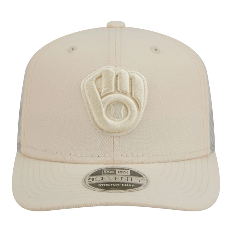 Men's New Era Light Beige Milwaukee Brewers Color Pack COOLERA 9SEVENTY Trucker Adjustable Hat