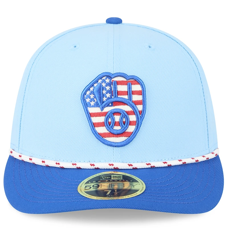 Men's New Era Light Blue/Blue Milwaukee Brewers 2025 Fourth of July Low Profile 59FIFTY Fitted Hat