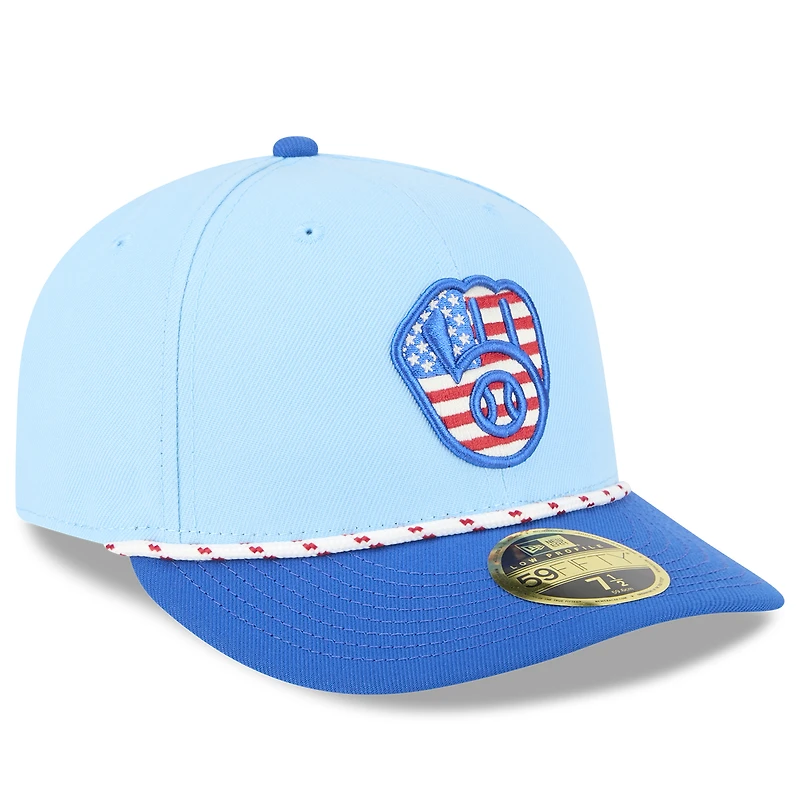Men's New Era Light Blue/Blue Milwaukee Brewers 2025 Fourth of July Low Profile 59FIFTY Fitted Hat