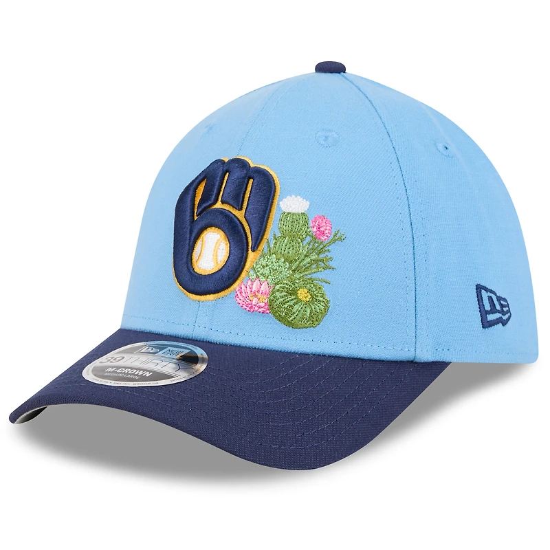 Casquette New Era Flex pour homme, bleu clair/marine, Milwaukee Brewers, entraînement de printemps 2026, modèle M-Crown 39THIRTY