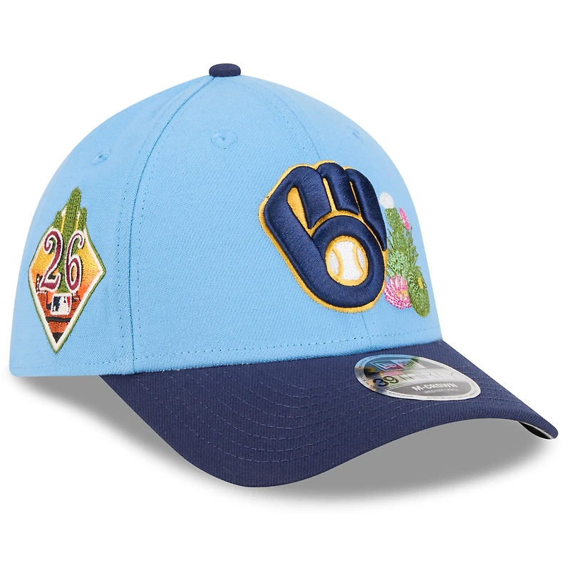 Men's New Era Light Blue/Navy Milwaukee Brewers 2026 Spring Training M-Crown 39THIRTY Flex Hat