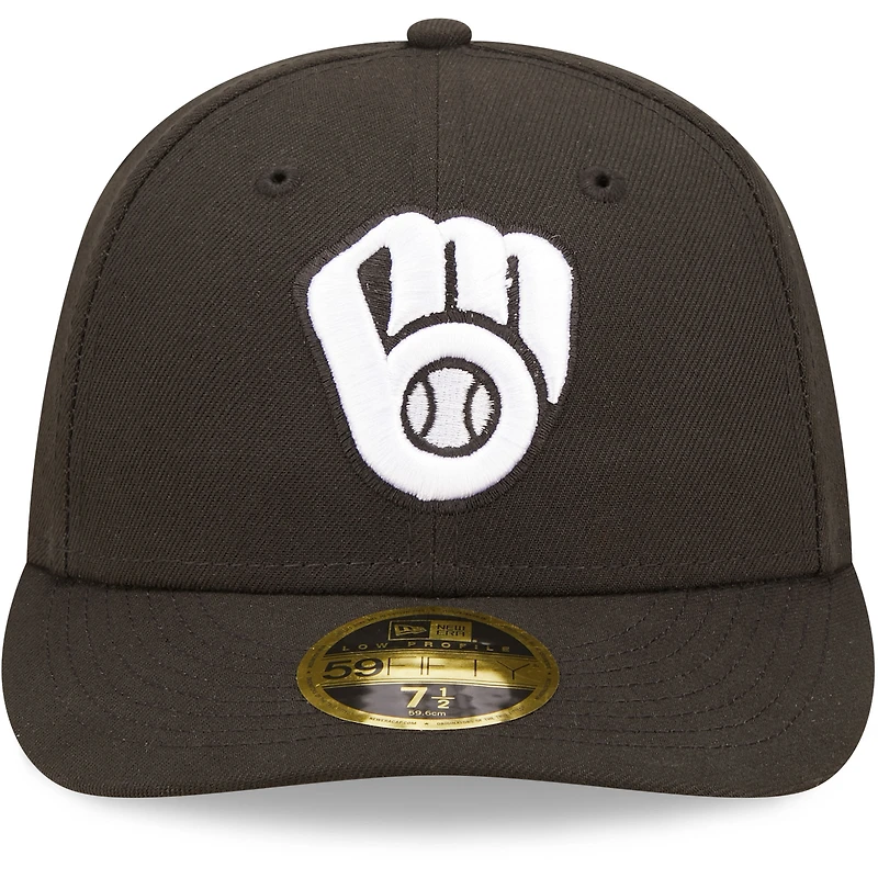 Casquette ajustée 59FIFTY Low Profile des Brewers de Milwaukee New Era pour homme, noir et blanc
