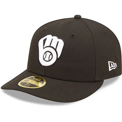 Casquette ajustée 59FIFTY Low Profile des Brewers de Milwaukee New Era pour homme, noir et blanc