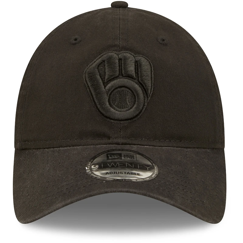 Casquette réglable New Era Milwaukee Brewers Core Classic 2.0 9TWENTY noir sur noir pour homme
