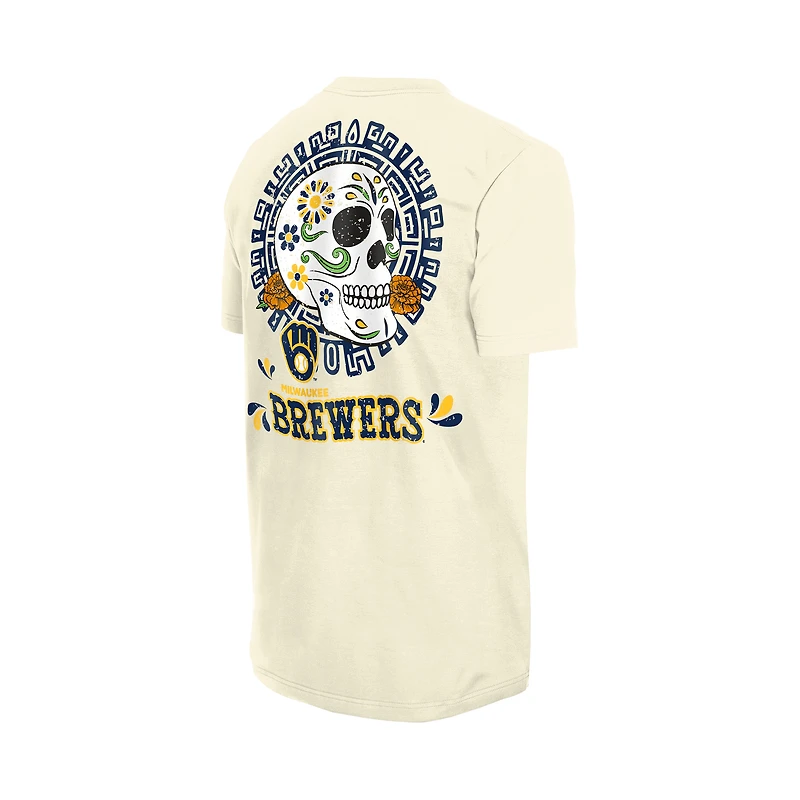 T-shirt New Era Natural Milwaukee Brewers Dia de los Muertos Sugar Skull pour hommes