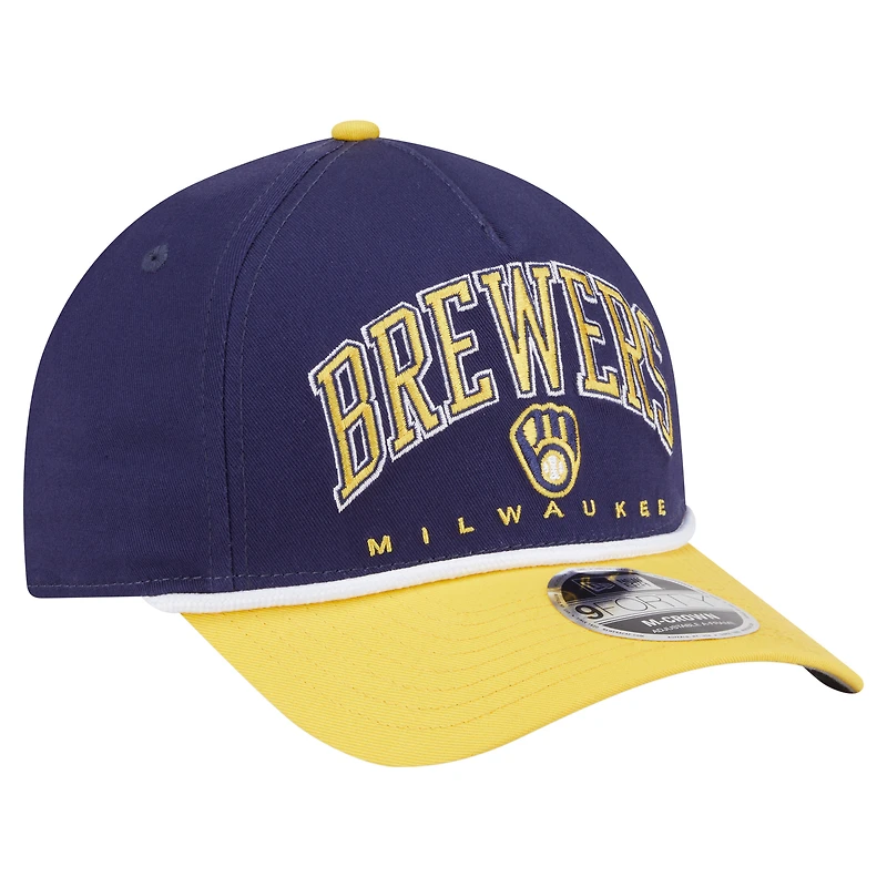 Casquette ajustable New Era Arch 9FORTY A-Frame M-Crown bleu marine/doré pour homme des Milwaukee Brewers