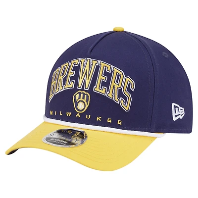 Casquette ajustable New Era Arch 9FORTY A-Frame M-Crown bleu marine/doré pour homme des Milwaukee Brewers