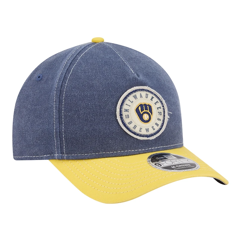 Casquette ajustable New Era bleu marine/or Milwaukee Brewers en feutre M-Crown 9FORTY pour homme