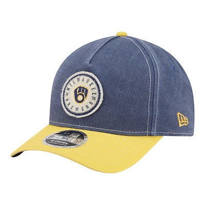 Men's New Era Navy/Gold Milwaukee Brewers Felt M-Crown 9FORTY Adjustable Hat