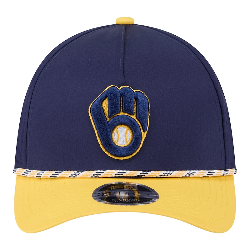 Men's New Era Navy/Gold Milwaukee Brewers Rope M-Crown A-Frame 39THIRTY Flex Hat