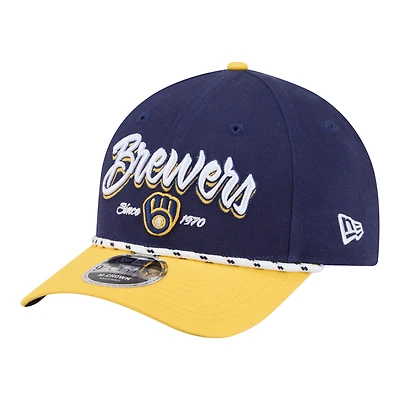 Casquette ajustable New Era 9FORTY M-Crown bleu marine et or pour homme, aux couleurs des Milwaukee Brewers.