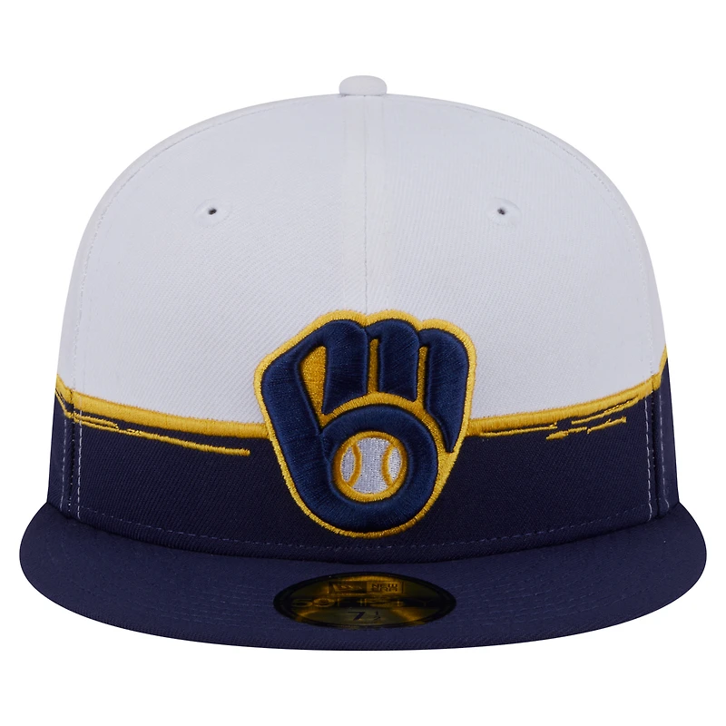 Casquette ajustée 59FIFTY Paint Stroke des Milwaukee Brewers de New Era pour homme, bleu marine/blanc