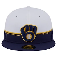 Men's New Era  Navy/White Milwaukee Brewers Paint Stroke 59FIFTY Fitted Hat