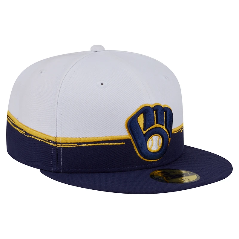Casquette ajustée 59FIFTY Paint Stroke des Milwaukee Brewers de New Era pour homme, bleu marine/blanc