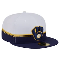 Casquette ajustée 59FIFTY Paint Stroke des Milwaukee Brewers de New Era pour homme, bleu marine/blanc