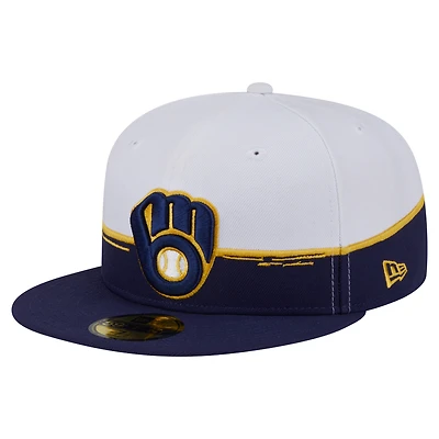 Casquette ajustée 59FIFTY Paint Stroke des Milwaukee Brewers de New Era pour homme, bleu marine/blanc